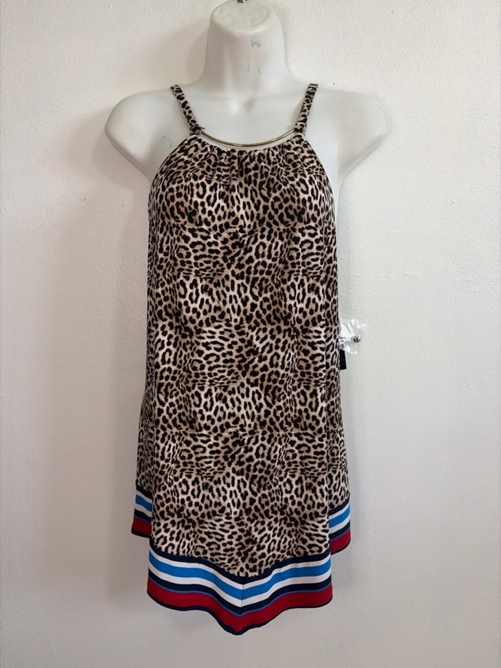 INC International Concepts Leopard Print Button Accent Top NWT Gold Trim